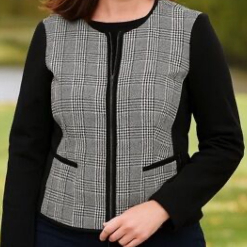 Talbots Houndstooth Zip Up Sweater Jacket